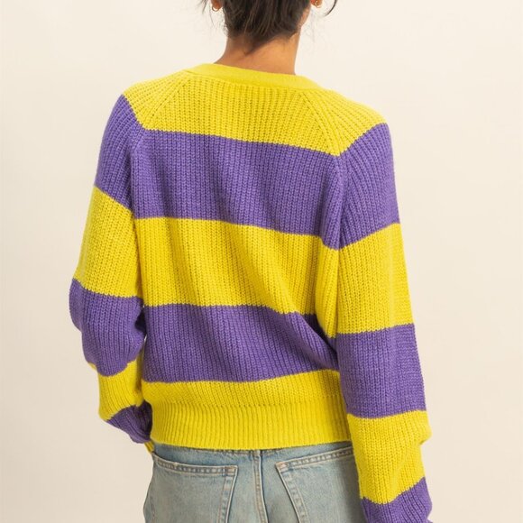 Yellow Purple LSU Football Gameday Knit Sweater NEW NWT S-M-L - Picture 4 of 6